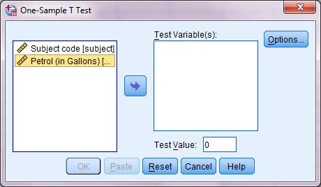 Step 2 : Click on appropriate Variable Click on the ARROW button into Test Variable(s) box.