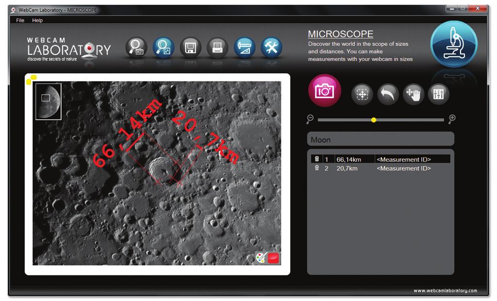 By using WebCam Laboratory, not only can you make microscopic measurements, but may also become familiar with a large variety of dimensions getting to know the world with respect to its measurements.
