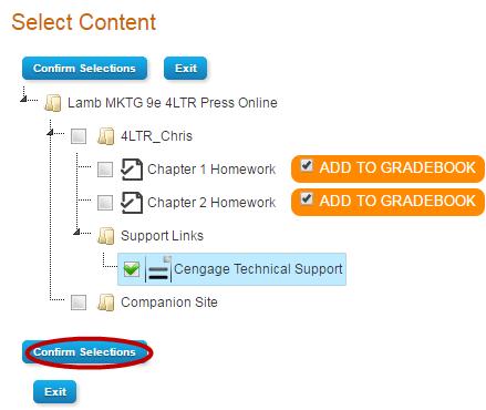 4 Select the Cengage Technical Support link. Result: The Cengage Technical link displays in blue.
