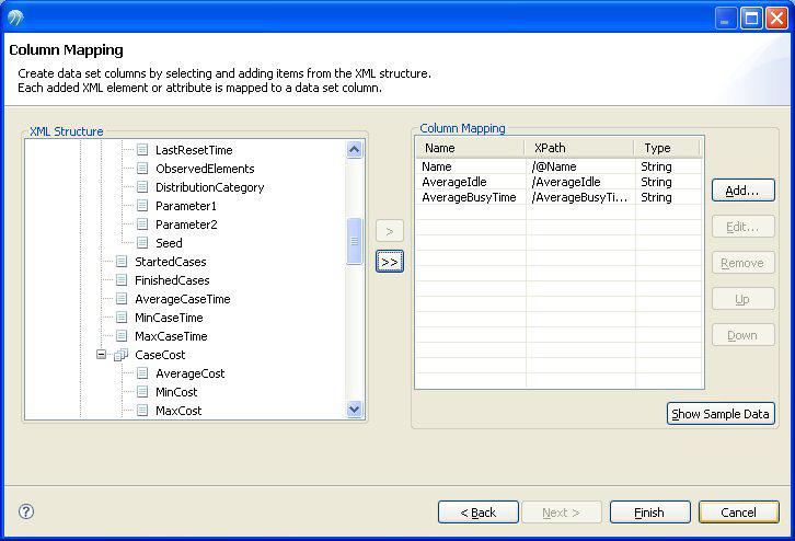 60 Chapter 3 Tasks 6. Click Next. 7. In the Column Mapping dialog, select the participant Name, AverageIdle, and AverageBusy, accepting the default column mapping for each.