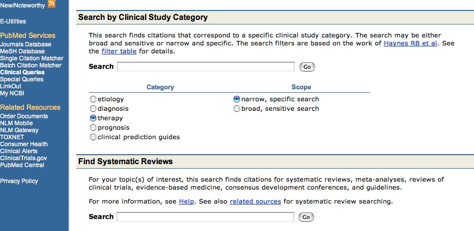 PubMed (Clinical Queries) Allows