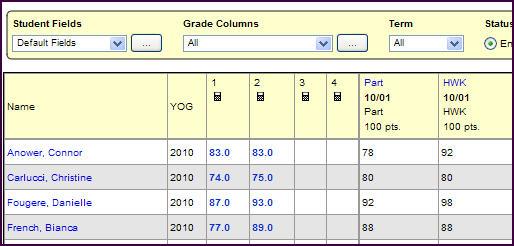 Field Description Show missing column If you create special codes that you enter for missing assignments, select this checkbox to view the Missing column on the Scores page.