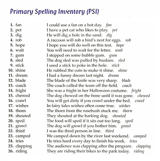 If a school system wants to use the same inventory across all elementary grades, they can use the Elementary Spelling Inventory, or ESI.