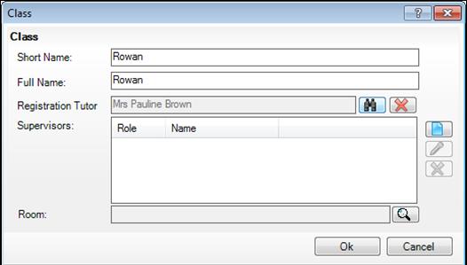 Add the Registration Tutor by clicking the Browser button to display the Select person dialog. Enter a Surname and/or Forename then click on the Search button.