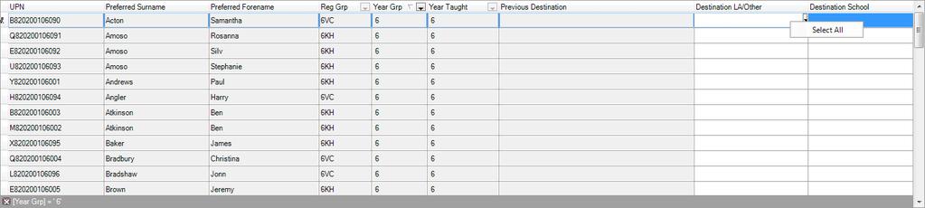 Select the status of the pupils you wish to include in the CTF file from the View drop-down list (e.g. Current and Leavers this year) in the Student Options panel.