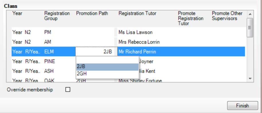 The Year Group panel is populated with a default set of promotion paths (where one year is promoted to the next, i.e. Year 1 is promoted to Year 2 and so on.