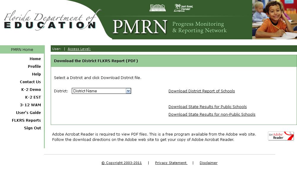 FLKRS - Accessing FLKRS Reports Accessing FLKRS Reports After being processed in the fall, schools are notified that the FLKRS reports are availble.