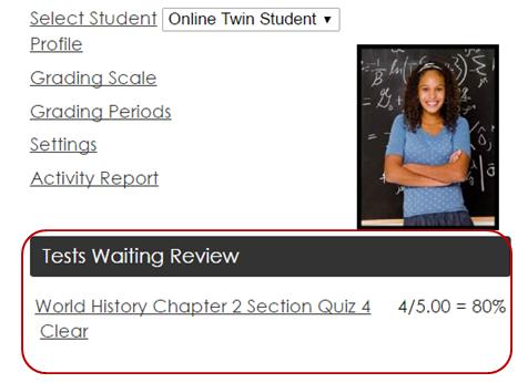 Clicking the link will take you to a review area for the completed online assessment, where you may
