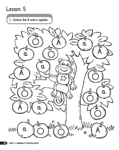 Lesson 5 Activity Book session page 12 Sing Happy, happy! (CD1 Track 14/Cassette 1.1) a few times. Encourage the class to do the actions as they sing. Draw large letters A and a on the board.