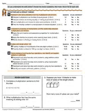 FEATURES OF EACH REVIEW PACKET Self-assessment checklist of goals for each Common Core cluster 70