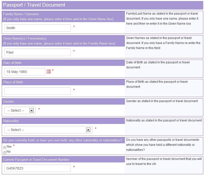 Passport Information The first section of the online application form requires