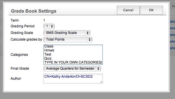 NEVER use the choices of 3 or 4 in this drop down box. Choose your grading scale - Select the SMS Grading Scale.