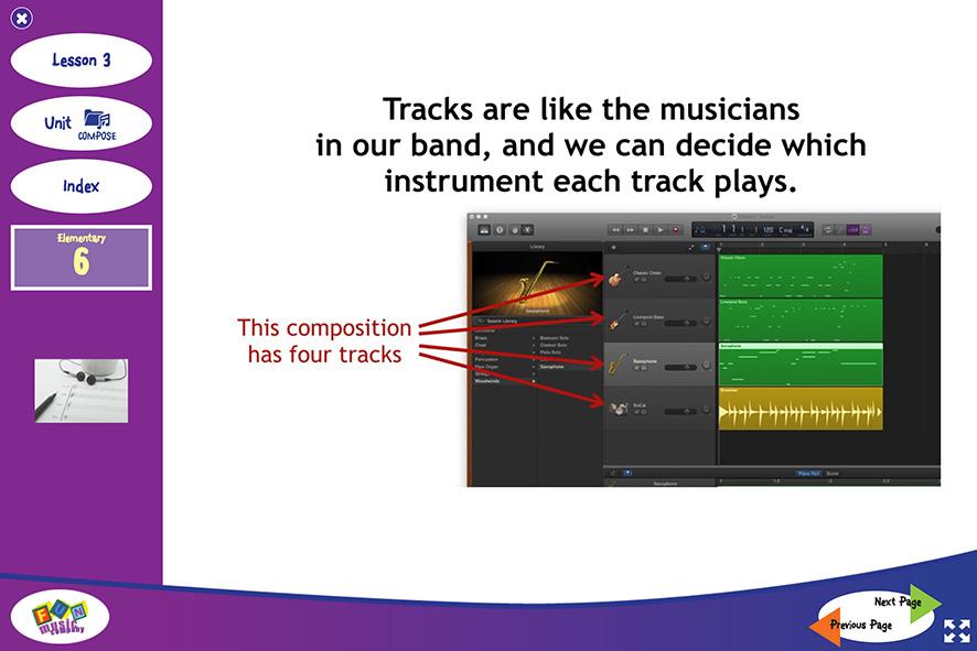 It is first important for students to understand the concept of tracks in the software, where students can add as many instruments as they wish.
