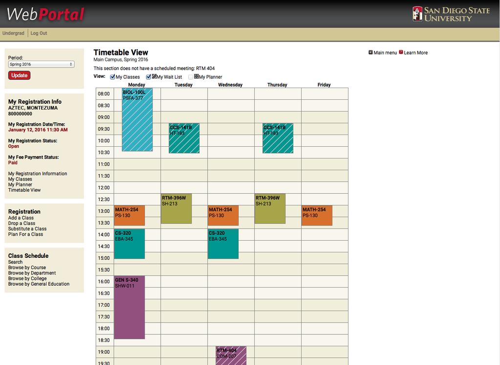 WAIT LIST Timetable View The Timetable View now gives you the option to view classes