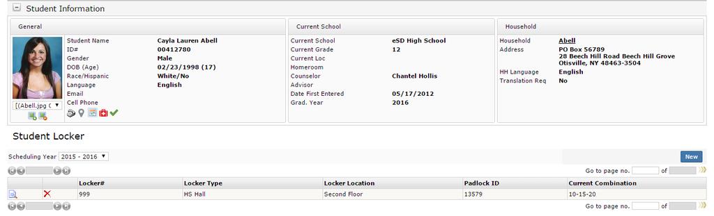 Changes to the student s locker assignment (adding a new locker, deleting an existing locker, changing the locker s current combination or associated padlock) are easiest to handle from the Student