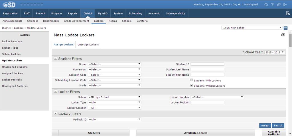 Tip: Schools that assign Lockers based on students Grade or Homeroom can use the Student Filters to narrow the