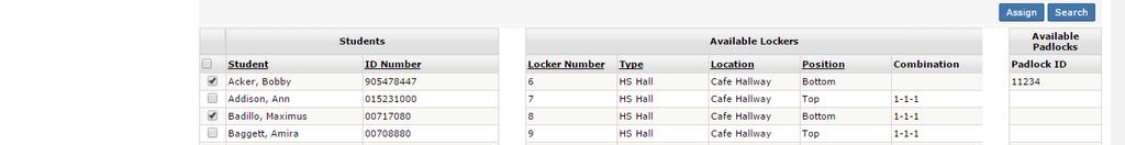 Unassign Lockers Click the Unassign Lockers tab and select the applicable School Year.