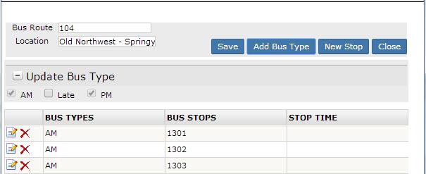 Click Add Bus Type to view currently selected Bus Types and/or select additional Bus Types.