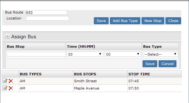 Enter the Bus Stop, Time (optional, but recommended) and select the Bus Type, then click Save.