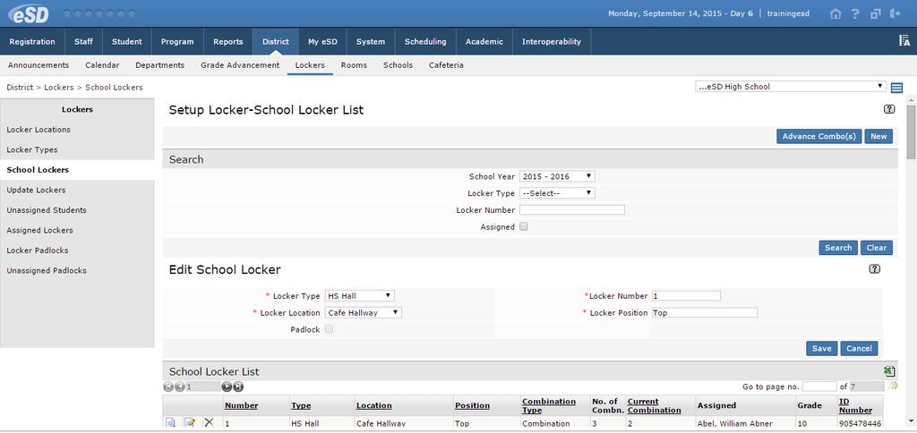 The Locker Position (a required field) is typically used to identify the position of stacked lockers (upper, middle, lower).