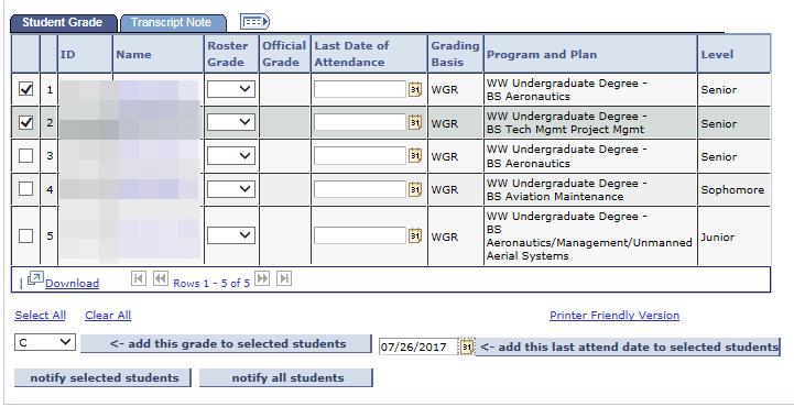 2. At the top of this page, make sure that the Grade Roster Type field is set to Final Grade. 3. You can enter grades for each student using the Roster Grade drop-down menu.