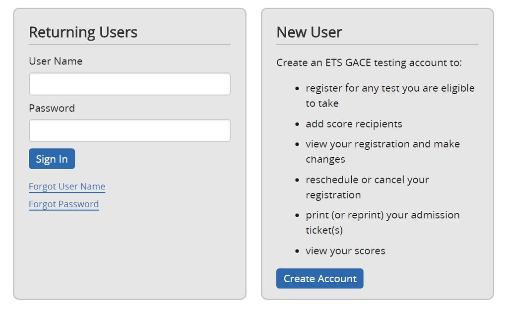 Step 3 Sign in to your ETS GACE testing account.