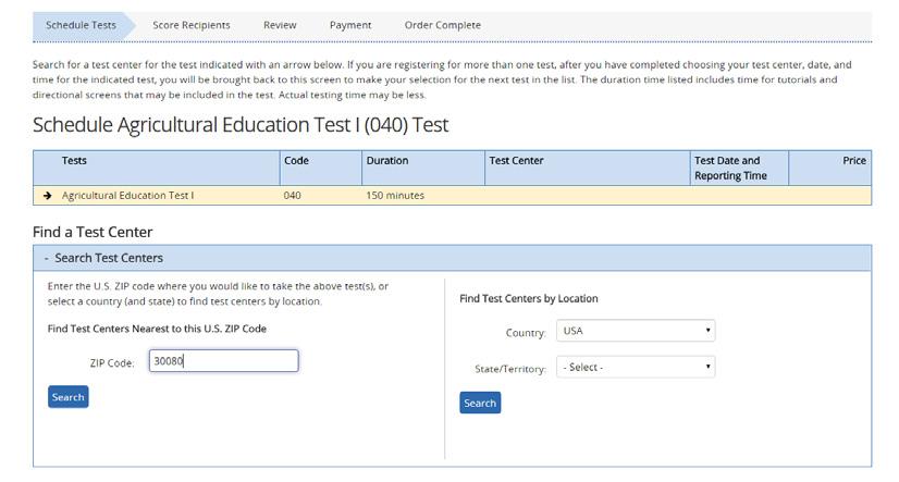 Step 10 Find a test center and schedule your test. Enter a ZIP Code or search by U.S. state or international location using the drop-down list.