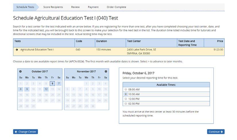 Click on the day you wish to test using the calendar feature on the left-hand side of the page, and then select the test