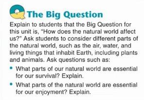 Each of the six thematic units begins with a Big Question at every level. The Big Question serves as a framework for language, vocabulary acquisition, and concept development.