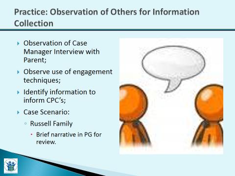Slide Purpose: Practice: Observation of Others 10 Minutes 1. To provide a visual for the practice of observation of others. Activity Handouts/References: 1.