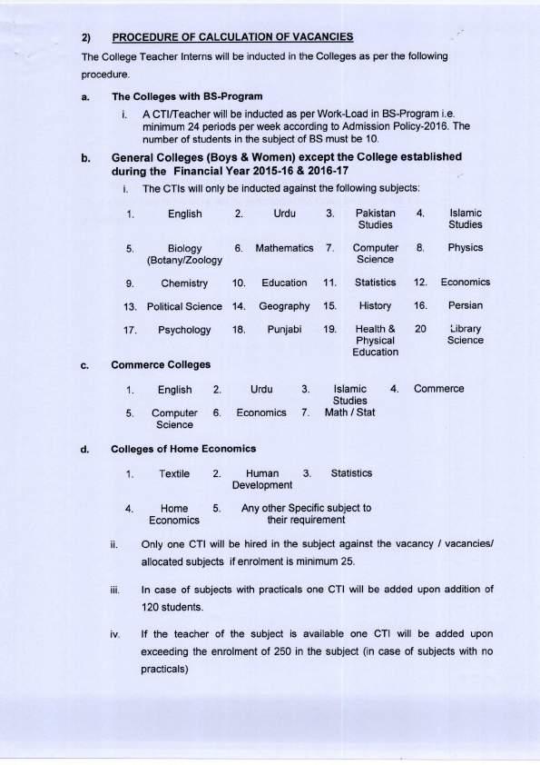 2) PROCEDURE OF CALCULATION OF VACANCIES The College Teacher Interns will be inducted in the Colleges as per the following procedure. a.the Colleges with BS-Program i.