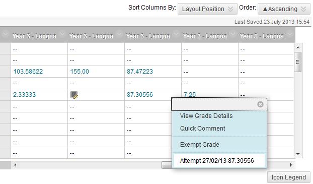 6 To view a student submission and any tutor feedback, hover through a grade cell to view an arrow pointing downwards