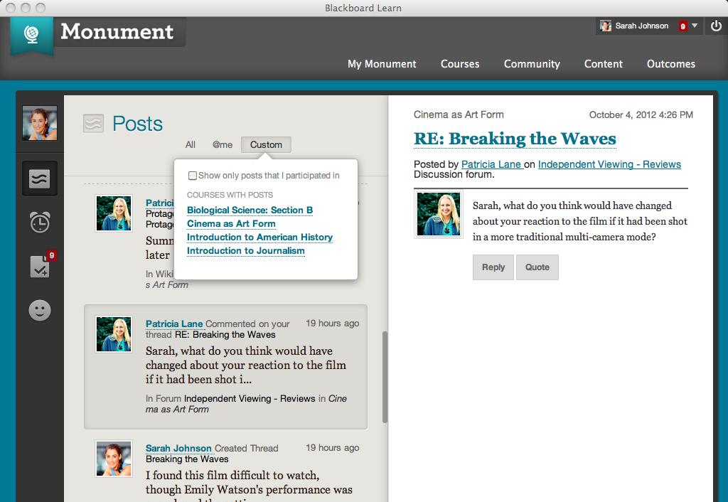 My Blackboard: Posts New Feature for All Users The Posts tool in My Blackboard makes it really easy to stay up-to-date and engaged with all the conversations going on across Blackboard Learn.