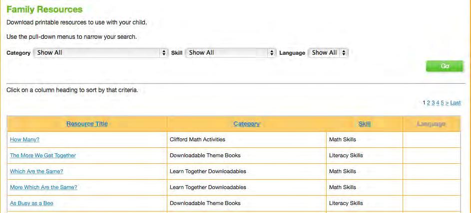 Clicking Browse All opens the full list of Big Day for PreK Family Resources.