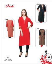 Women's Red Cotton Kurti Multi