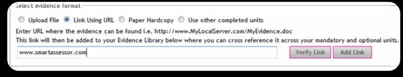 box below. This enables you to link to a website where some of the learner s evidence may be stored, for example Moodle or any other VLE systems that the learner may be using.