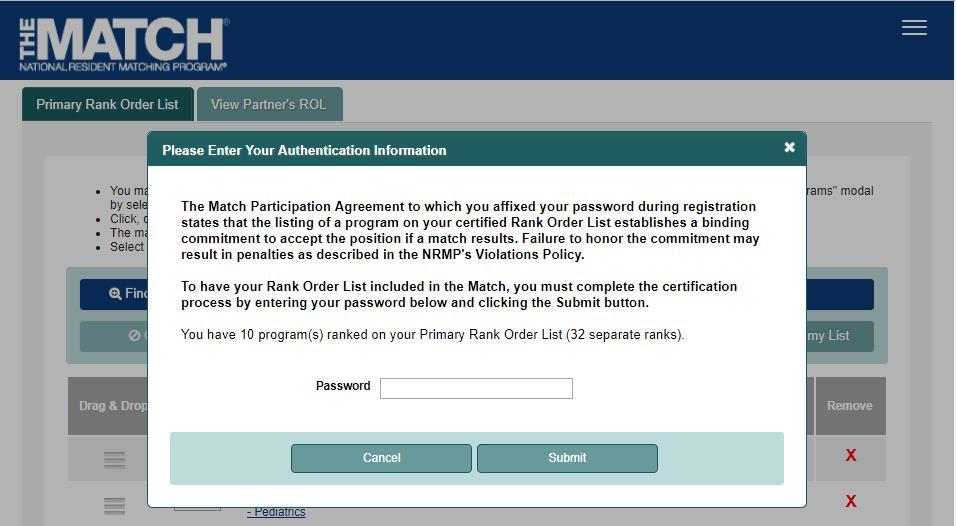 Partner B Certify List, Continued: 7. The Please Enter Your Authentication Information pop-up displays. 8.
