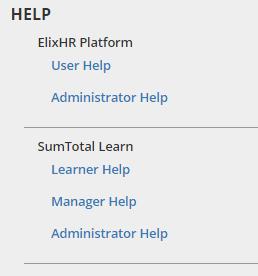 Help The Help Icon opens a help menu (right). Leaners can click the appropriate link to launch a new tab and search for the information needed.