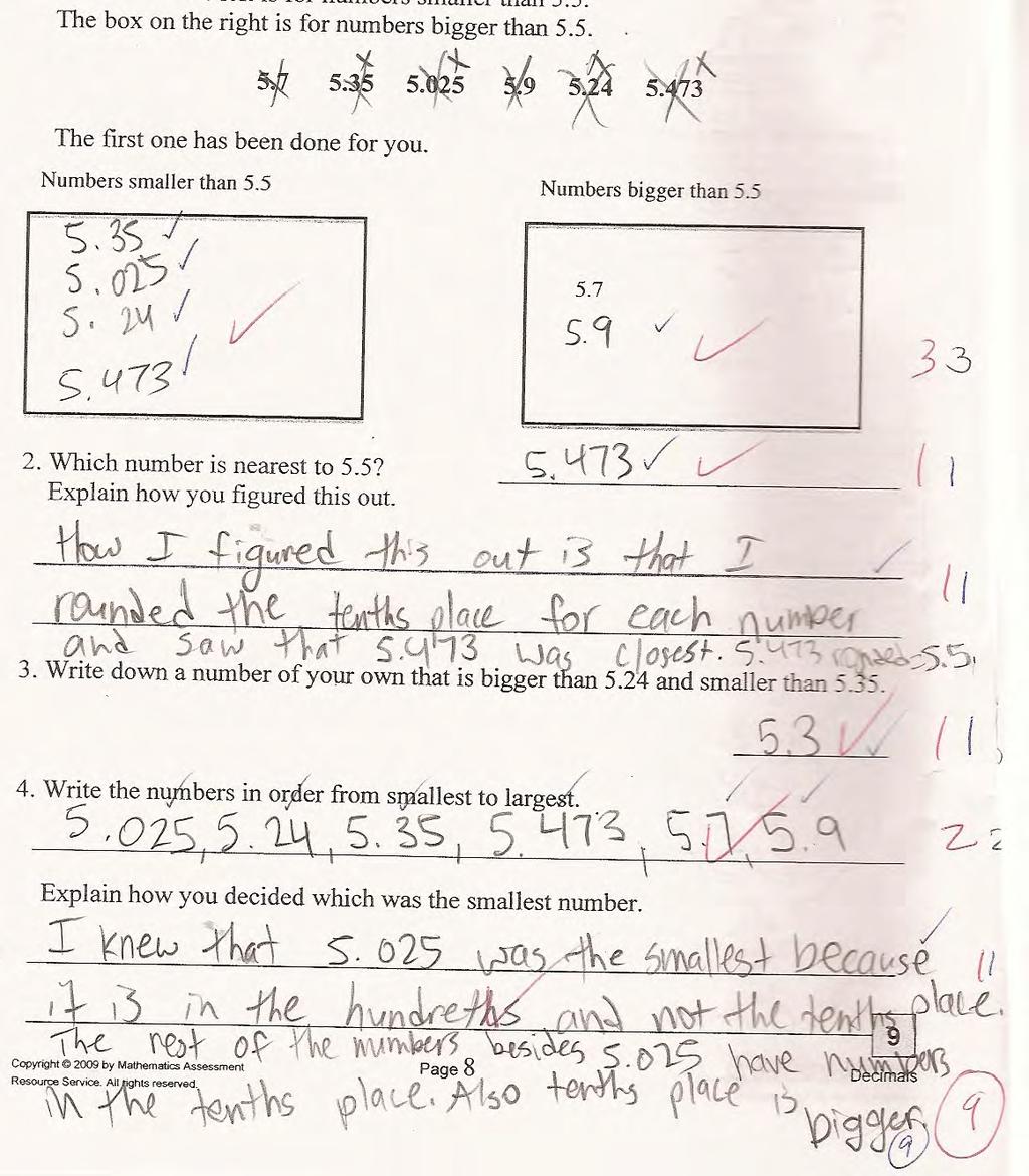 Looking at Student Work on Decimals Student A is able to meet all the demands of the task.