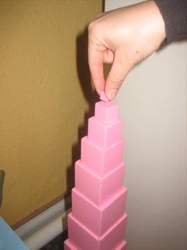 Educational toys Pink tower- building the tower in sequence. Purpose Visual discrimination of dimensions.