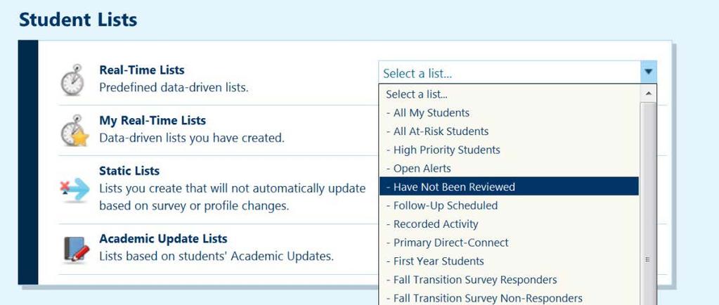 Static lists are different from real-time lists in that you add students to and remove student