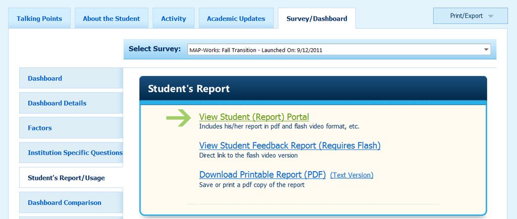 6. In the Student s Report module, click the View Student