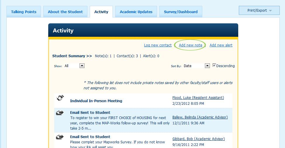 To view any note, navigate to the Individual Student page and select