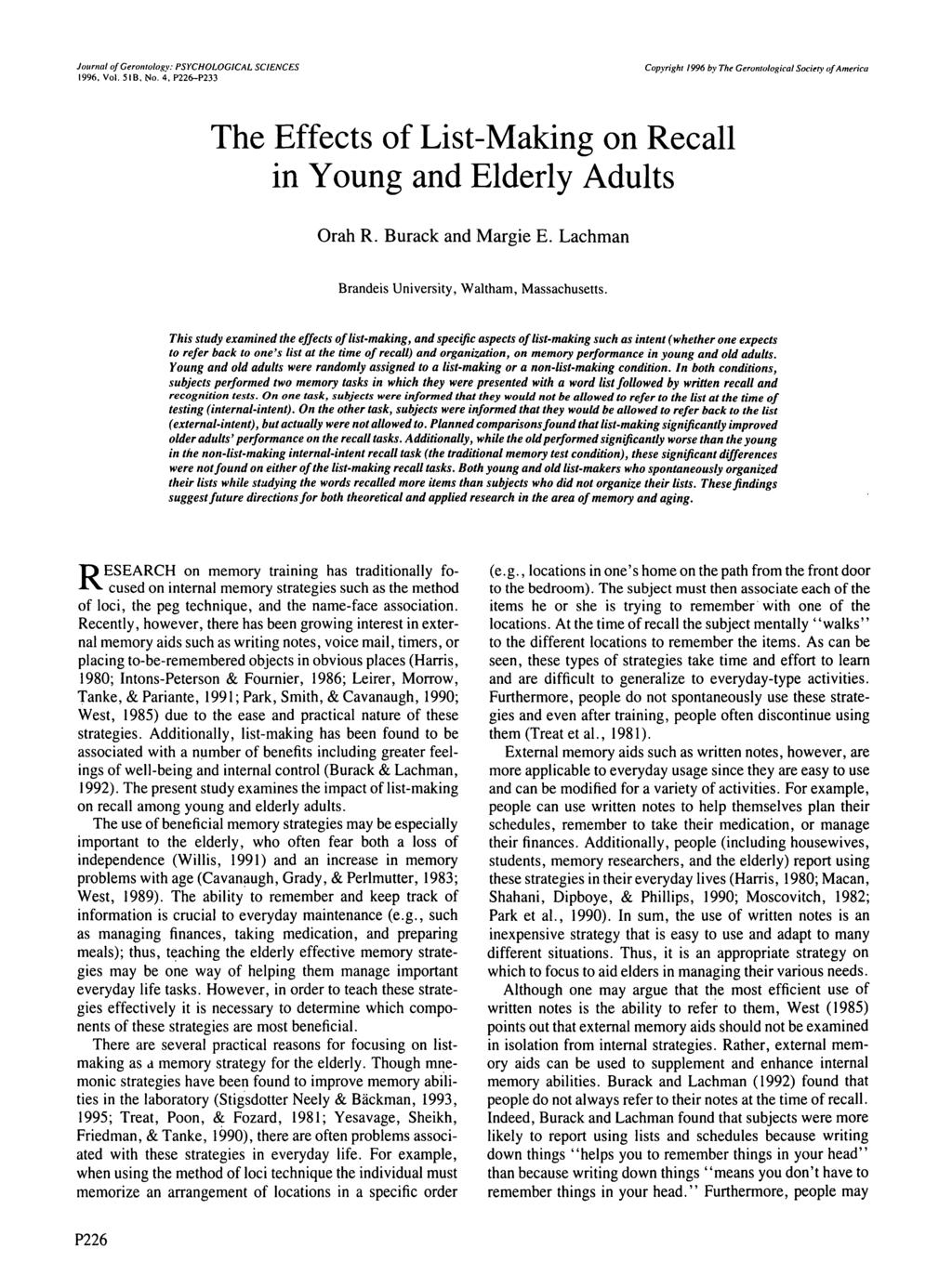 Journal of Gerontology: PSYCHOLOGICAL SCIENCES 1996, Vol. 5IB, No.