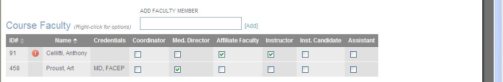 1. From within the Roster, Scores and Faculty screen, scroll down to the Course Faculty table. 2.