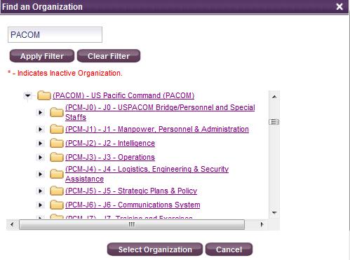 4. The PACOM folder will display all subordinate units. Figure 7. PACOM Subordinate Units 5.