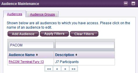 Figure 49. Search for an Audience 2. When you find the Audience you are looking for, select it by clicking on the Audience name. Figure 50.