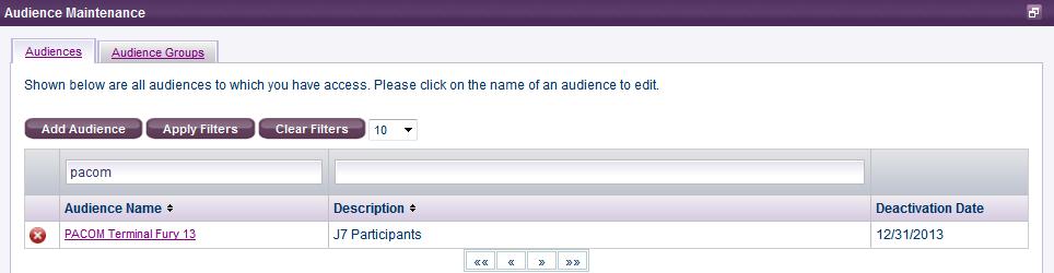 Figure 52. Delete an Audience 4. Select the Delete icon ( ) and confirm you want to delete the Audience.