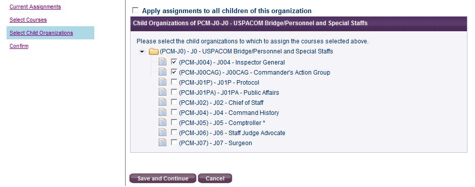If you only want certain Child Organizations to receive the assignment, select the black arrow next to the Organization