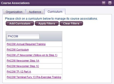 2. Click on the name of the Curriculum you wish to open.